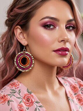 Boho Glam Statment Erica Lyons Pink Gold Earrings